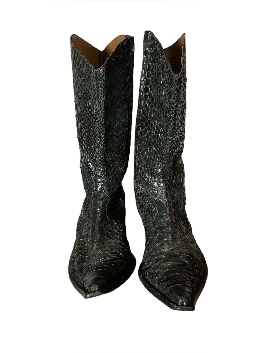 Vintage Python Snake Skin Point Toe Cowboy Boot with Zipper Size 39